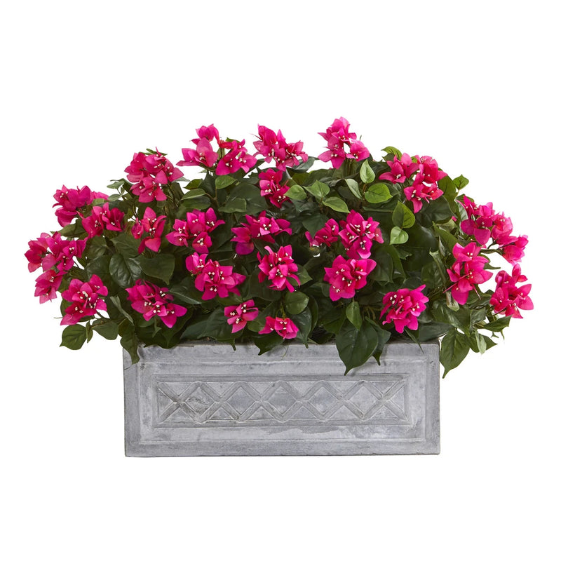 Bougainvillea faux Plant In Stone Planter Natural 30Ó Decor Green Plant