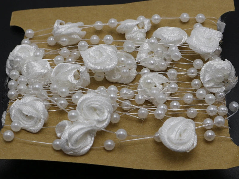 5 Meter White Fishing Line Pearls Beaded Ribbon Flower Garland Bouquet Wedding Bouquet