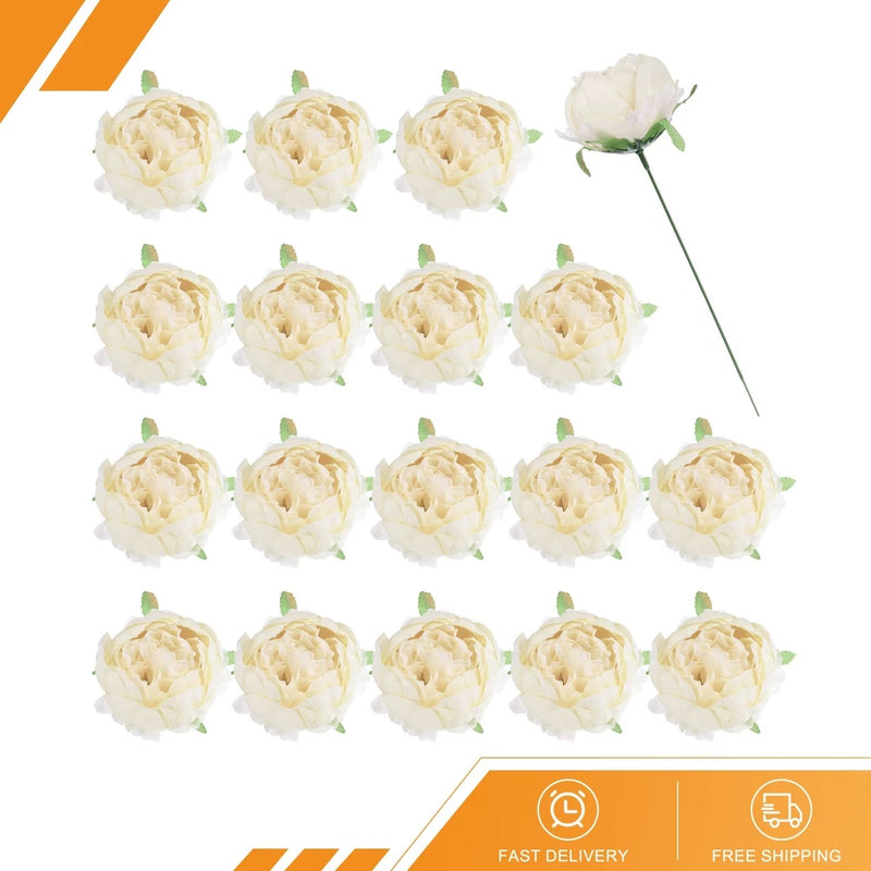 25Pcs Peonies Artificial Flowers Fake Peony Flowers Silk Flowers Heads Beige Peony