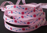 3/8"  red Carnation Flower on pink grosgrain RIBBON 1 yd party wrap gift bow Carnation