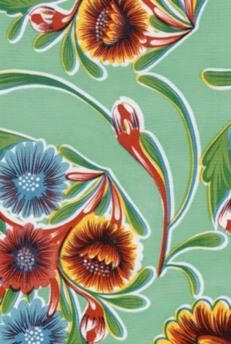 Oilcloth Fabric Beautiful Blooms Aqua Pattern Sold in Yard or Bolt Flowering Plants