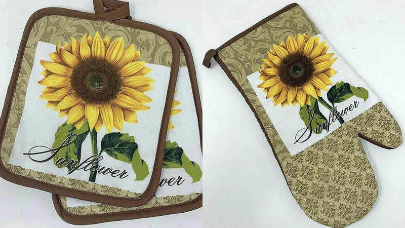 4 Pc SUNFLOWER Set Oven Mitts Potholders Kitchen Decor Set Sunflower