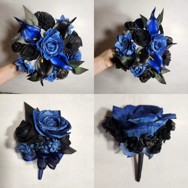 Navy Blue Black Rose Calla Lily Sola Bridal Wedding Bouquet Accessories Bouquet