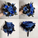 Navy Blue Black Rose Calla Lily Sola Bridal Wedding Bouquet Accessories Bouquet