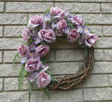 17" Dusty Pink Rose Hydrangea Floral Summer Grapevine Door Wreath Hydrangea