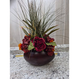 Autumn Harvest Floral Arrangement Burgundy Rose Hydrangea Grass Vase Hydrangea