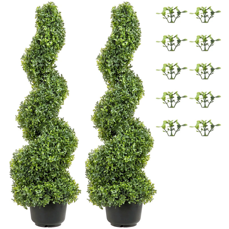 Uimoso 2pcs 4' Artificial Topiary Spiral Tree Faux Plant In/Outdoor Home Decor Green Plant