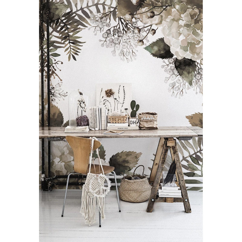 Hydrangea flowers Non-Woven wallpaper Roll Modern Home Mural Vintage leaf Decor Hydrangea