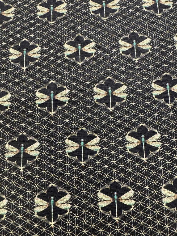 Dragonfly Grid - Water Lilies by Northcott 100% Cotton Fabric - Art Deco Flowering Plants