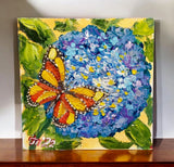 Hydrangea Original Painting Butterfly Semi-Abstract Art Handmade Wall Art OOAK Hydrangea