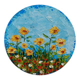 Sunflowers Original Circle Painting Wildflowers Handmade Wall Art OOAK Sunflower