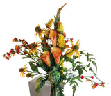 Artificial Flower Bouquet With Orange Calla Lilies, Yellow Cone Flowers Wild Mi Sunflower