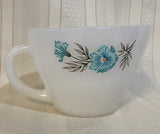 Single Vintage Fire King Bonnie Blue Carnation Flower Coffee Tea Cup Milk Glass Carnation