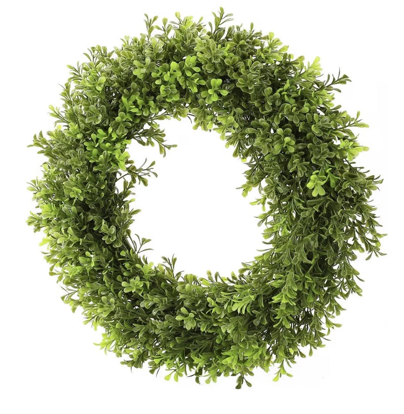 Artificial green leaf wreath, round front door decor with dense foliage