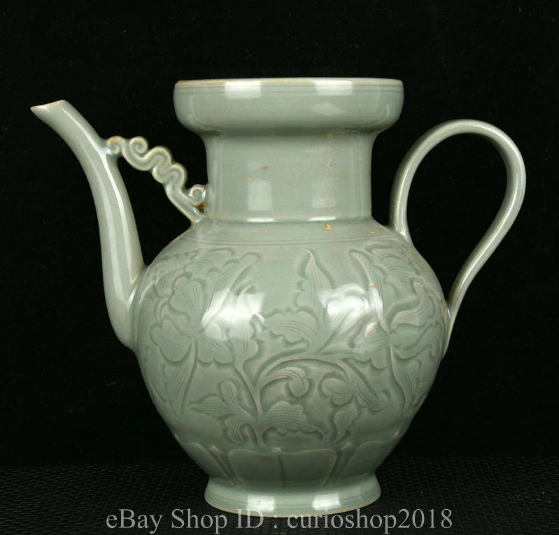 9.6 " Antique Old China Yue Kiln Porcelain Dynasty Peony Flower water Pot Peony