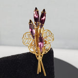 Vintage Gold Tone Purple Glass Rhinestones Calla Lily Flower Filigree Brooch Lily