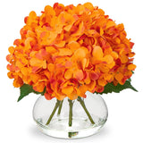 Hollyone Hydrangea Artificial Flowers in Vase Orange Silk Fake Flowers Arrang... Hydrangea