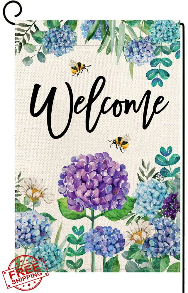 Baccessor 12x18 Hydrangea Flower Welcome Garden Flag Double Sided Hydrangea