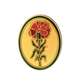Carnation Flower Lapel Pin Red Floral Enamel Oval Gold Tone Vintage Carnation