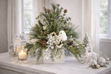 White Bird in Evergreen Arrangement, Winter Table Floral Green Plant