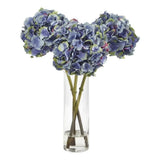 Nearly Natural 18" Hydrangea Artificial Arrangement in Glass Vase in Blue Hydrangea