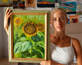 ORIGINAL Framed Oil Painting, HANDMADE Floral Art Sunflowers M. Sacke Sunflower
