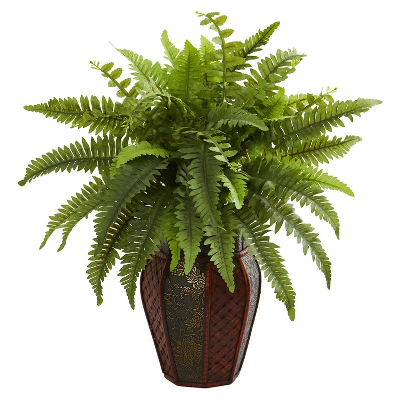 Nearly Natural Boston Fern Artificial Plant In Decorative Planter Home Decor Green Plant