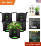 5-Pack 15 Gallon Plant Grow Bags - Heavy Duty Nonwoven Fabric with Handles, D... Garden Plants