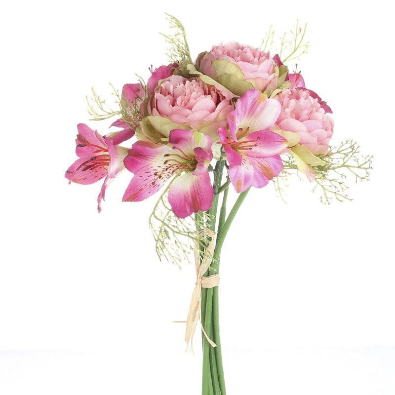 Set of 2 Pink Artificial Lily and Ranunculus 10" Bouquets Ranunculus