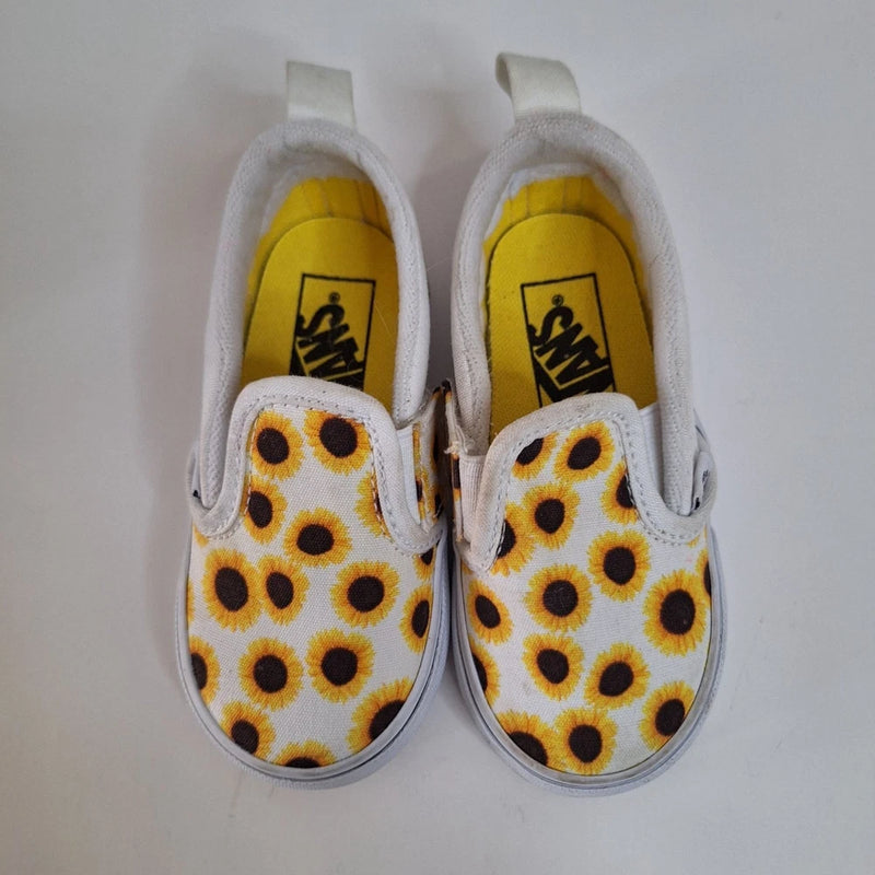 VANS TODDLER GIRLS SIZE 6.5 SUNFLOWER SLIP ON SNEAKERS WHITE YELLOW FLATS Sunflower