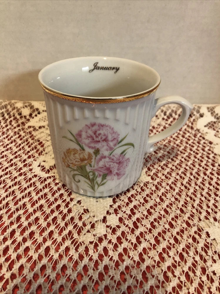 Original Bohemia Collectors Mug JANUARY Czech  Republik CARNATION Flower Carnation