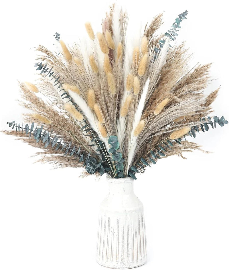 120PCS Dried Pampas Grass Bouquet w/ Eucalyptus Rustic Boho Wedding Decor Pampas Grass