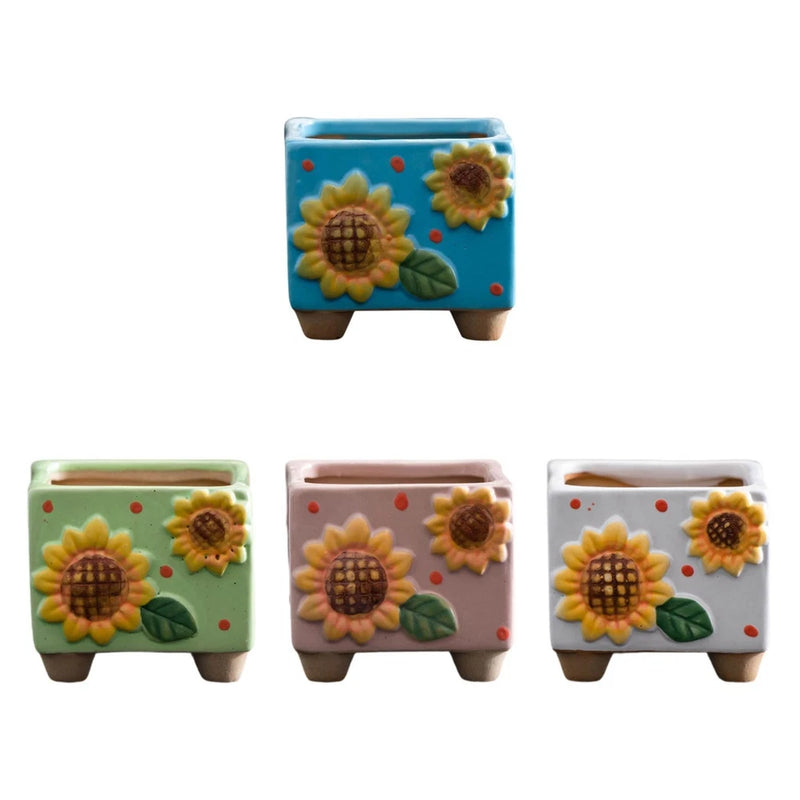Ceramic Sunflower Planter Garden Decor for Entryway Indoor/Outdoor Bookshelf Garden Plants