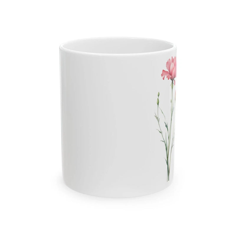 Pink Carnation Floral Mug | Delicate Stem Ceramic Mug Carnation