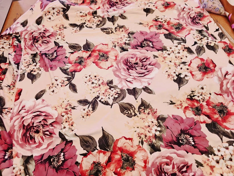 Double Brushed Jersey Floral Knit Bouquet Of Roses   By the Yard Flowering Plants