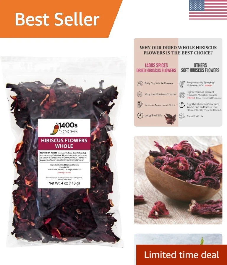 Dried hibiscus flowers in resealable bag, dark red petals
