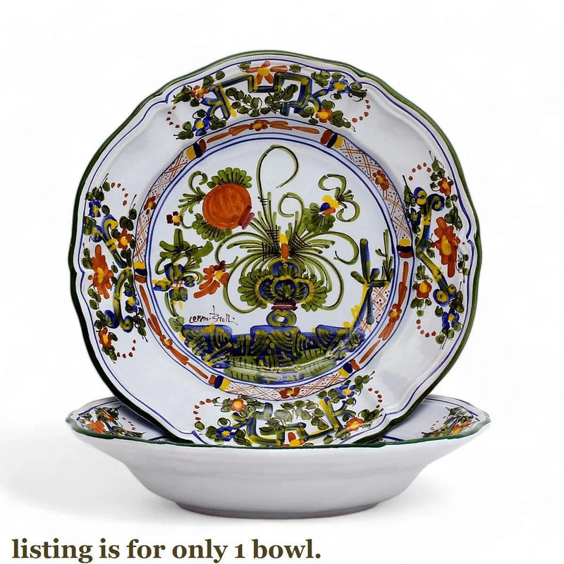 Deruta of Italy Faenza scalloped pasta soup bowl with colorful floral rim