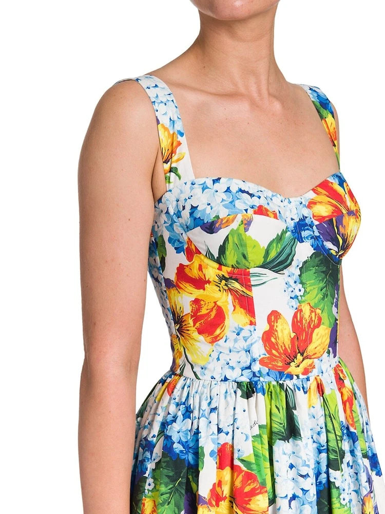 DOLCE & GABBANA  Bustie Hydrangea Floral  Fit-&-Flare Midi Dress 46 IT/10 US Hydrangea