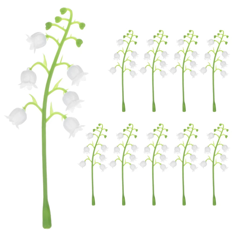 10-pack artificial lily of the valley stems with white bell flowers and green leaves