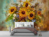 3D Sunflower Flower Oil Painting Self-adhesive Removable Wallpaper Murals 16 Sunflower