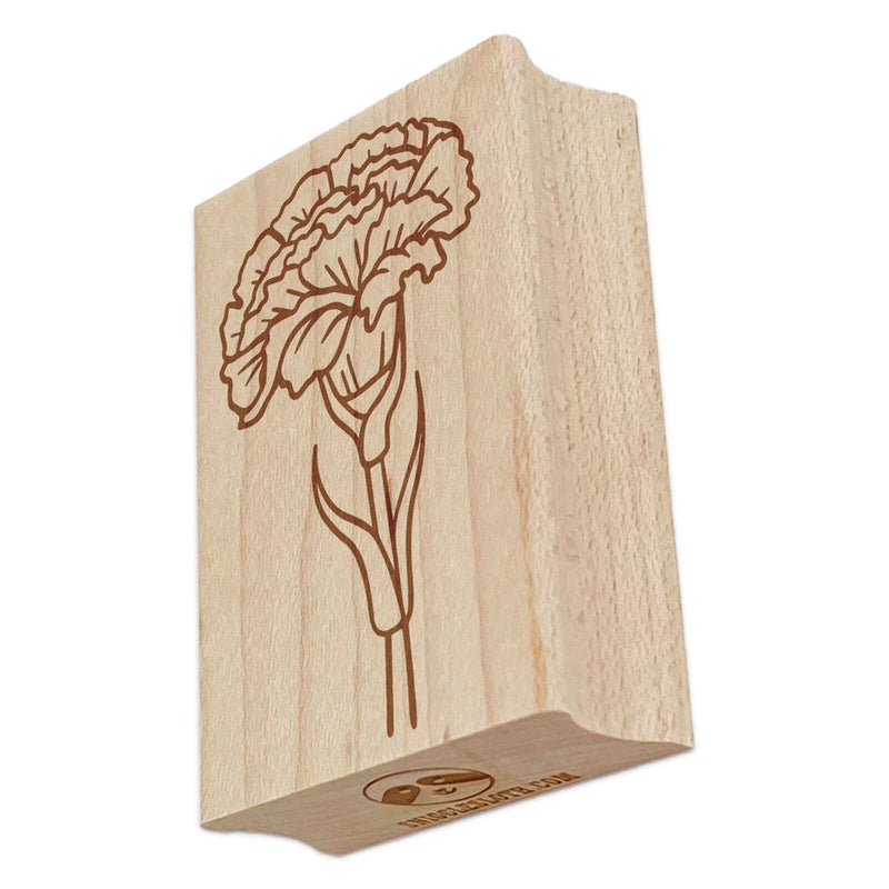 Rectangle rubber stamp with carnation flower line design on wooden block