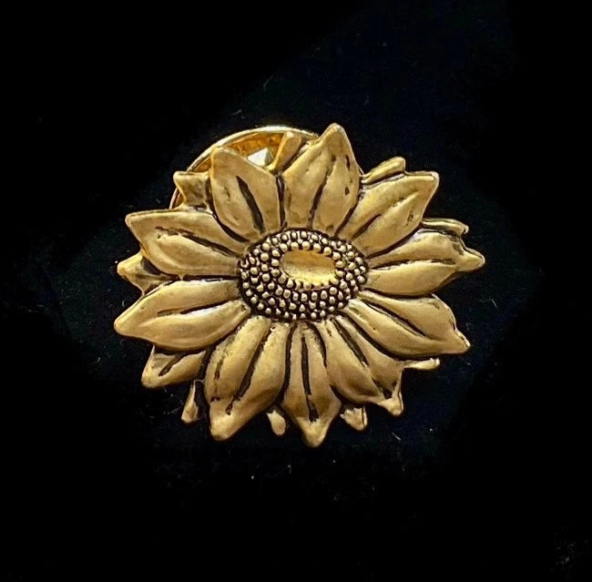 Golden Sun Flower Floral Pin Gold Tone Lapel A10 Sunflower