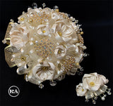NEW Quinceanera Bouquet Champagne with Gold Brooch - Ramo Quinceanera Champagne Bouquet