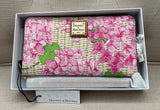 Dooney & Bourke Hydrangea Basketweave Large Zip Around Wristlet Wallet Pink4 NWT Hydrangea