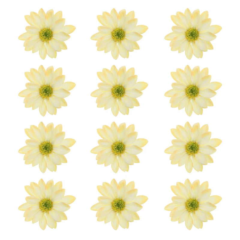 12 Pcs Artificial Daisies Flower Heads, Fake Chrysanthemum Heads, Light Yellow Daisies