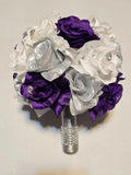 Wedding Bouquet Set Of 18, Bridal Bouquets Corsages Boutonnieres Purple Silver Bouquet