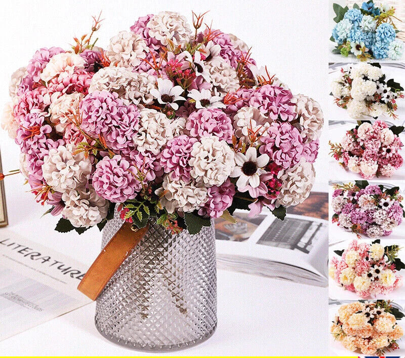 Artificial silk flower bouquet with pink and white blooms in gray textured vase