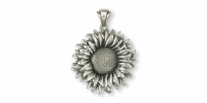 Sterling silver sunflower flower pendant with textured petals and round center