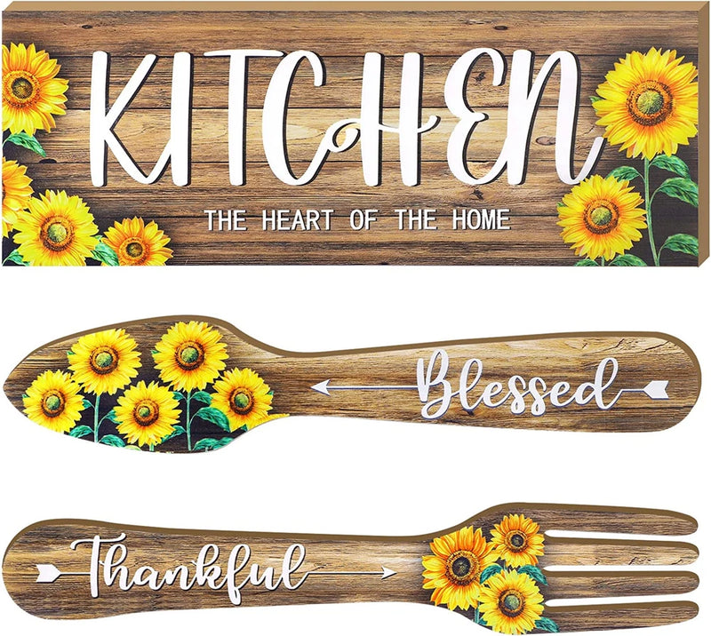 3 Pieces Sunflower Kitchen Decor Hello Summer (Light Brown, 13.78 X 5.12 Inch) Sunflower