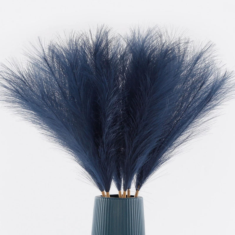 Navy Blue Faux Pampas Grass Large Fluffy 27.6Inch Tall, 6Pcs Artificial Fake ... Pampas Grass